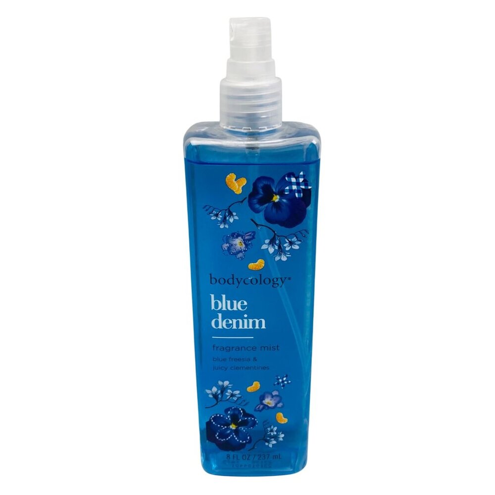 Bodycology Blue Denim Fragrance Mist 8 Oz Blue Freesia Juicy Clementines No Lid